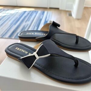 Jack Rogers Navy Gracie Sandals with White Bow Accent